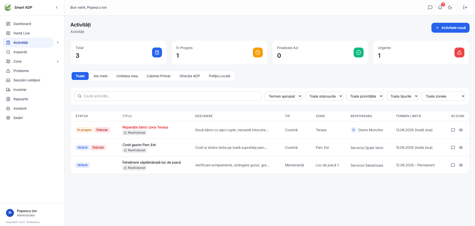 SmartADP — Activități