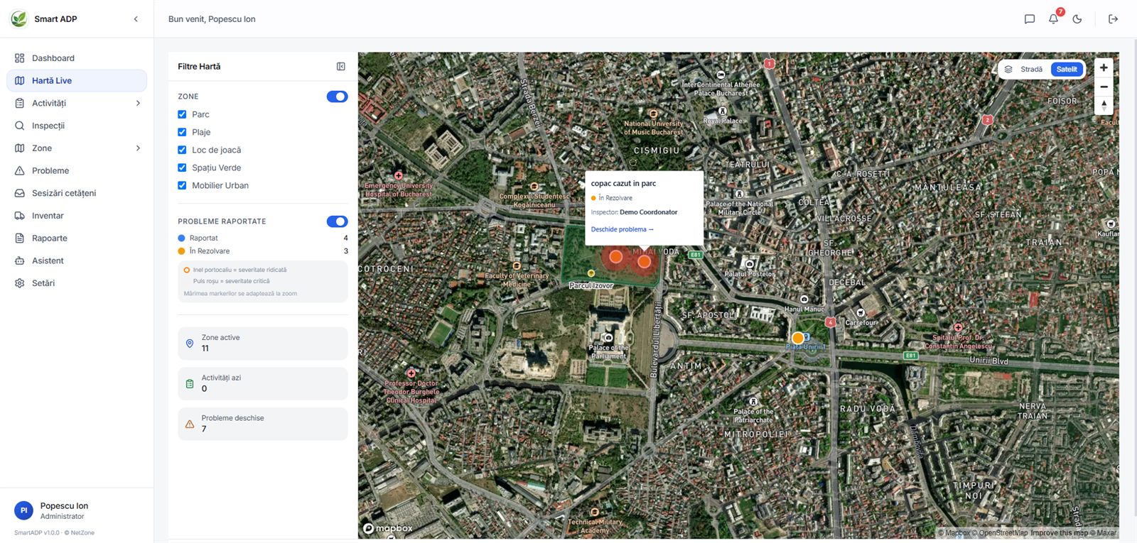 SmartADP — hartă live cu zone operaționale