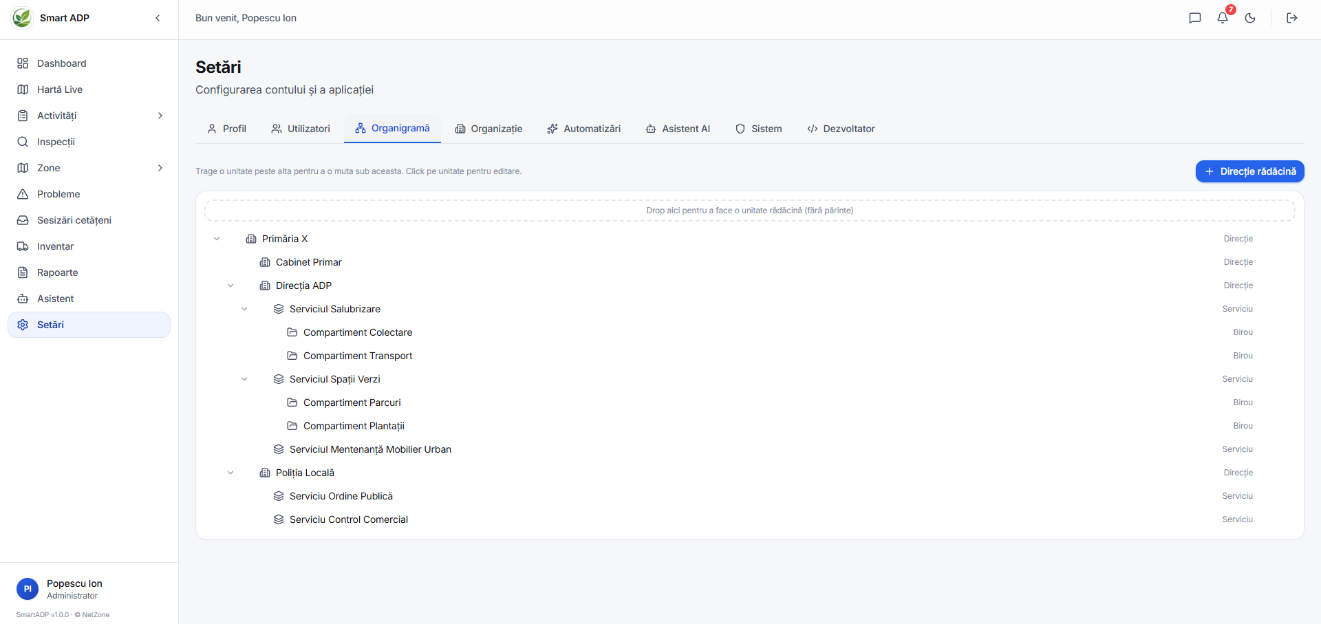 SmartADP — Setări Organigramă